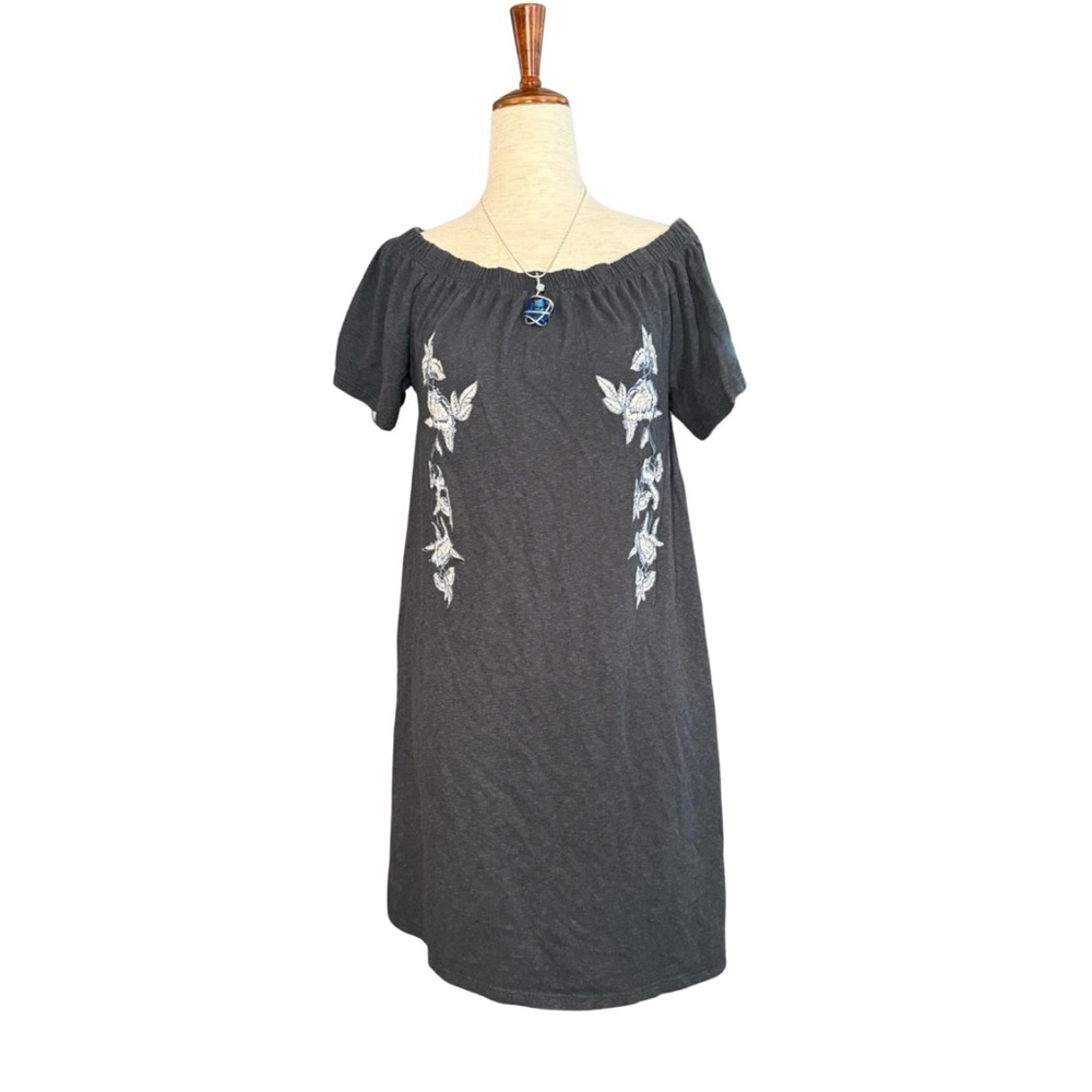 Off Shoulder Embroidered Grey Dress Boho Soft‎ Grunge Casual Mini Dress Topshop